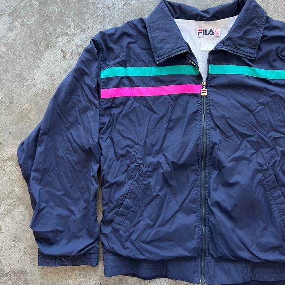 Vintage Fila Windbreaker Jacket Abstract Sleeve Colorblock 90s Streetwear Sz 40 - Picture 6 of 7